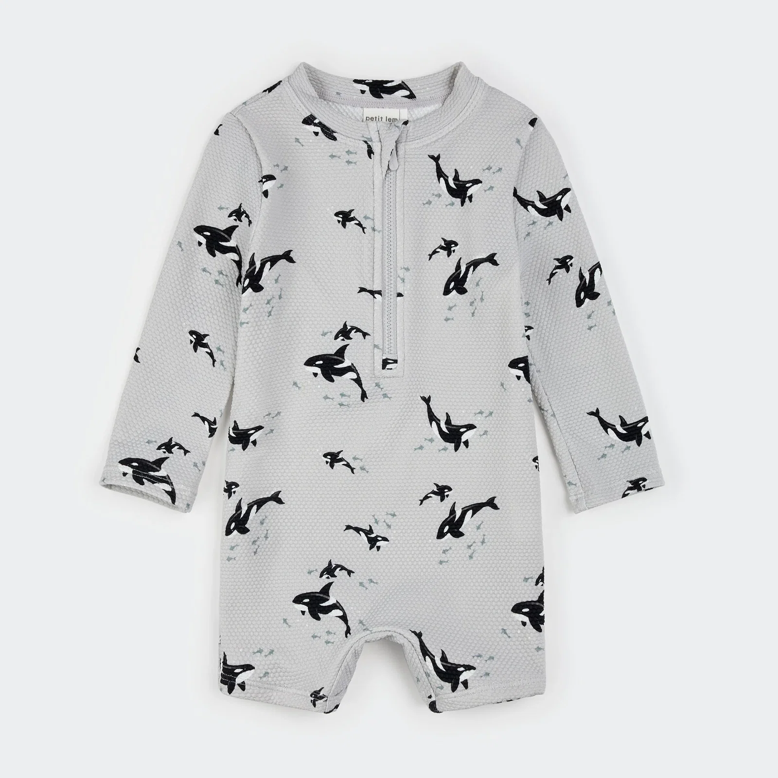 Image of Orcas Print on Grey Swim Romper