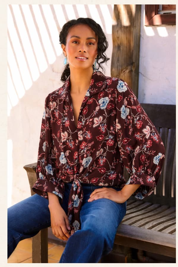 Blouson Sleeve Tie-Front Top