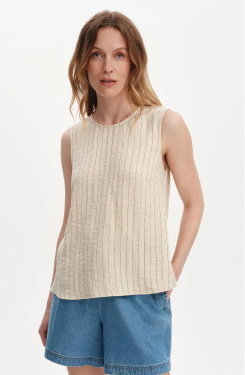 Vallie Beige Stripe Sleeveless Shell Top