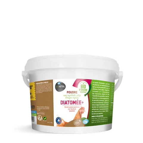 Terre de diatomée pour poule enrichie en huiles essentielles Diatomée+ 1KG - Biovetol