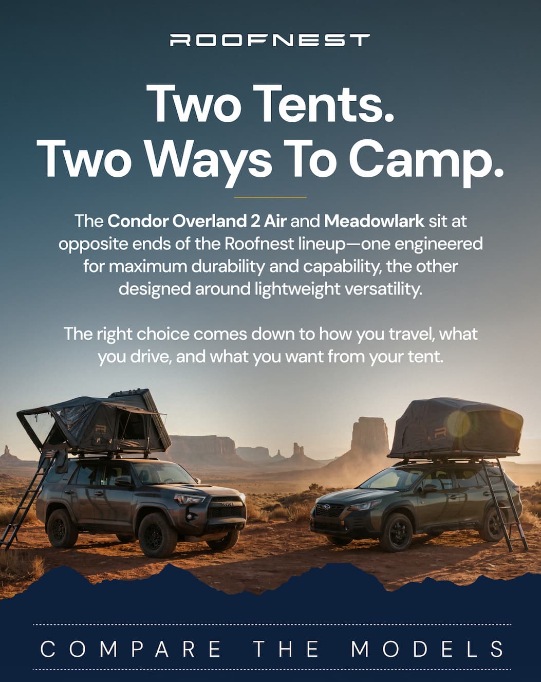Two tents, two ways to camp. Meadowlark vs Condor Overland 2 Air