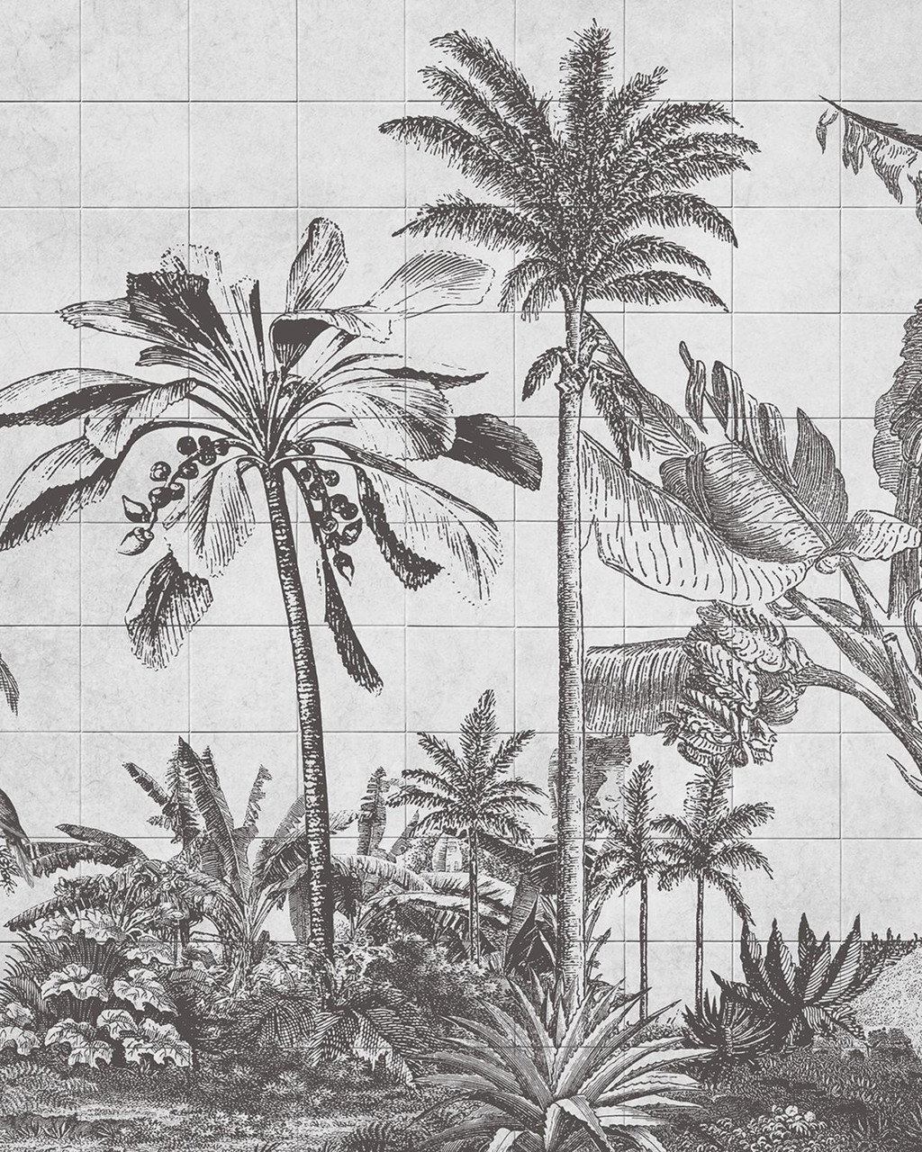 Tiled Jungle Black & White Bespoke Mural