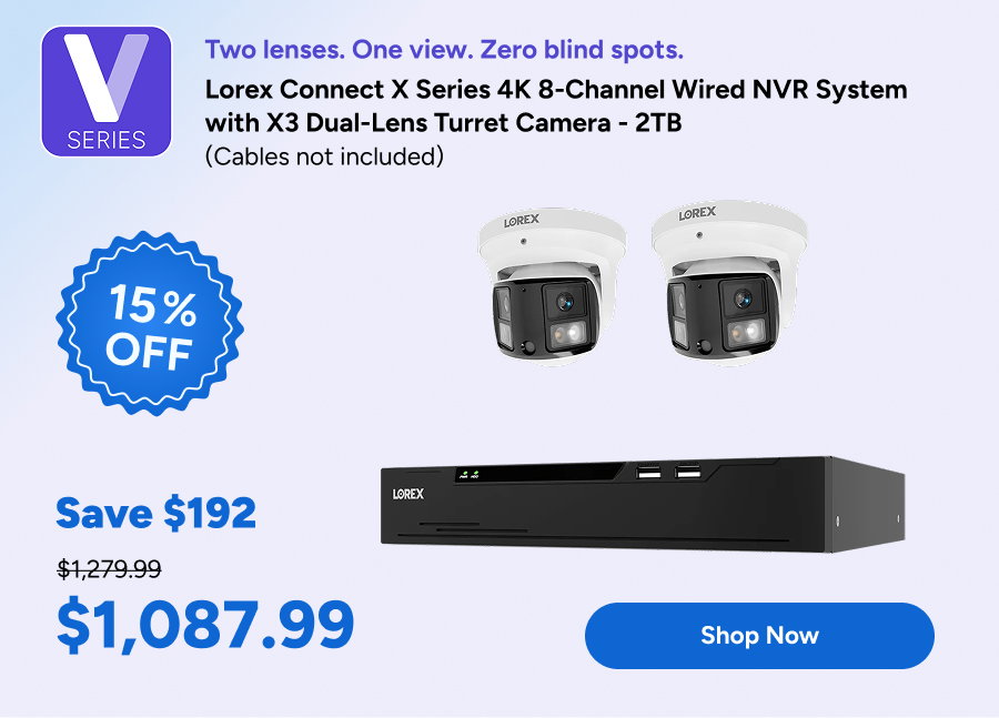 Lorex Connect X Series 4K 8-Channel Wired NVR System with X3 Dual-Lens Turret Camera - 2TB (Cables not included)