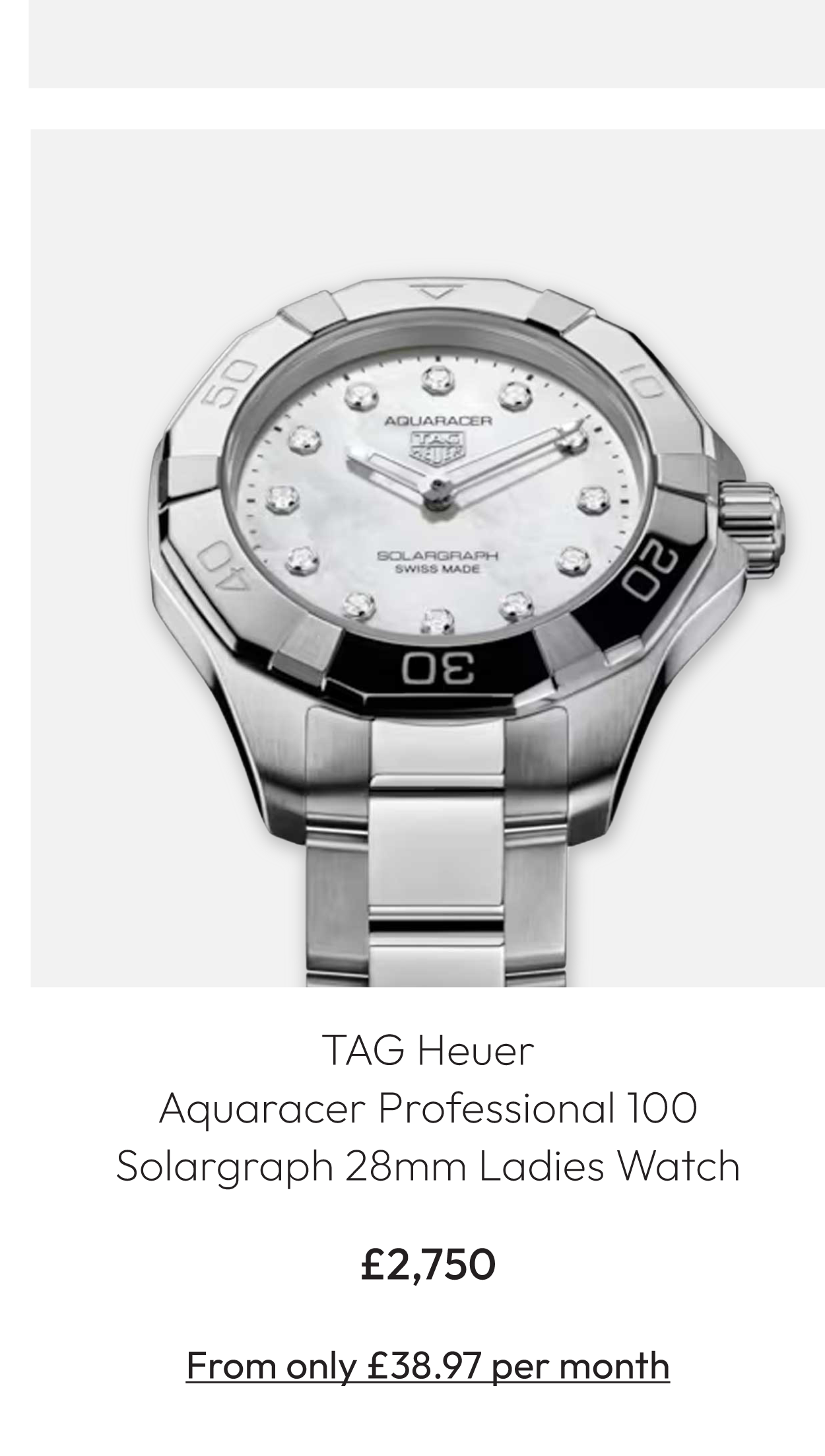 TAG Heuer Aquaracer Professional 100 Solargraph 28mm Ladies Watch WBP141H.BA0049