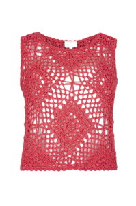 Apricot Spitzentop mit Häkeldetails in red.