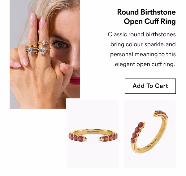 Round Birthstone Open Cuff Ring