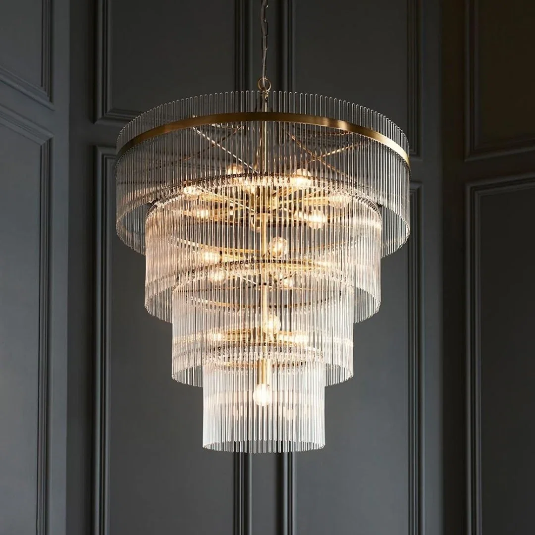 Image of Marietta 16 Light Antique Brass & Glass Pendant Ceiling Light
