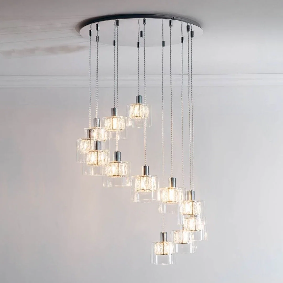 Image of Verina 12-Light Chrome and Crystal Cluster Pendant Ceiling Light