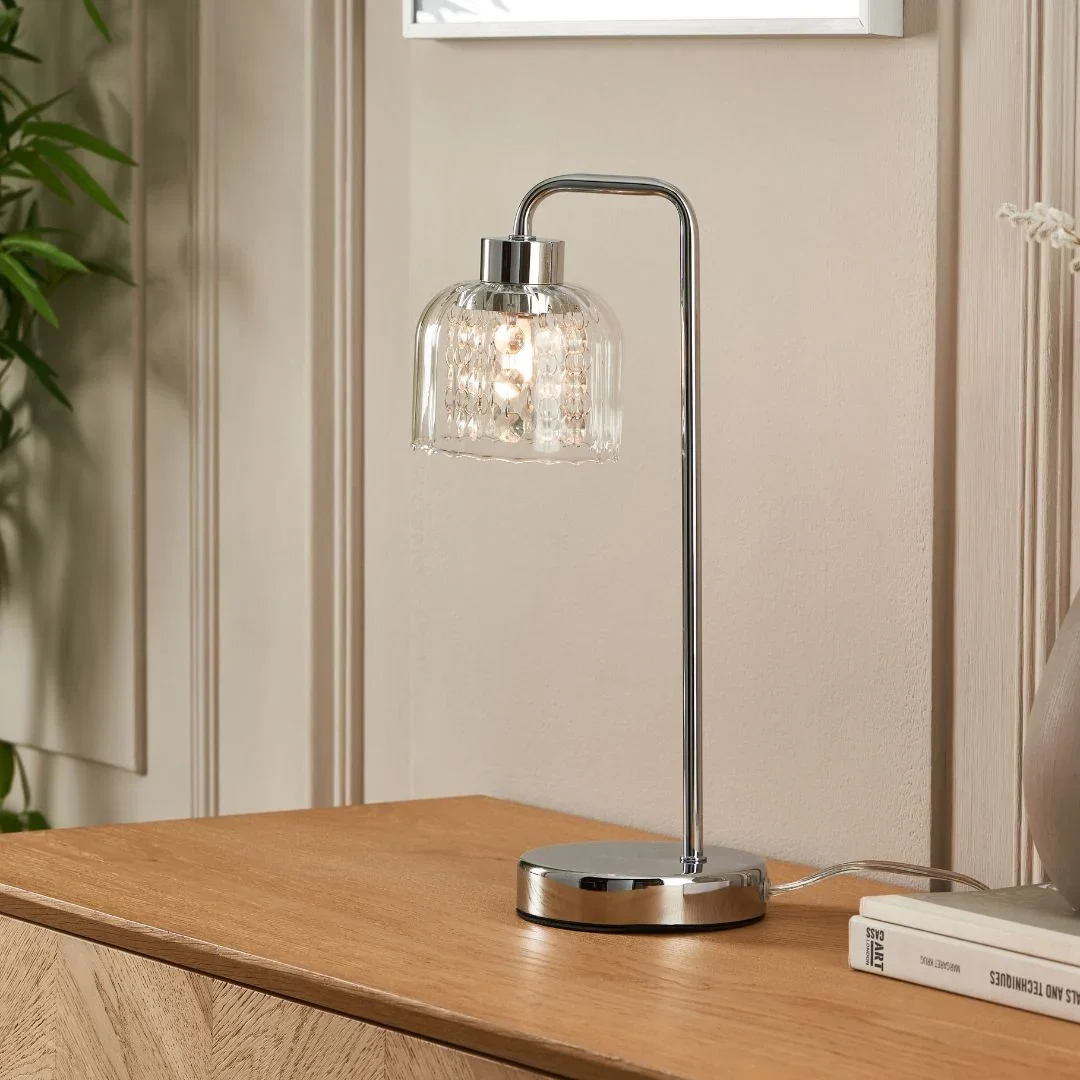 Image of Yarrow Polished Chrome & Glass Table Lamp