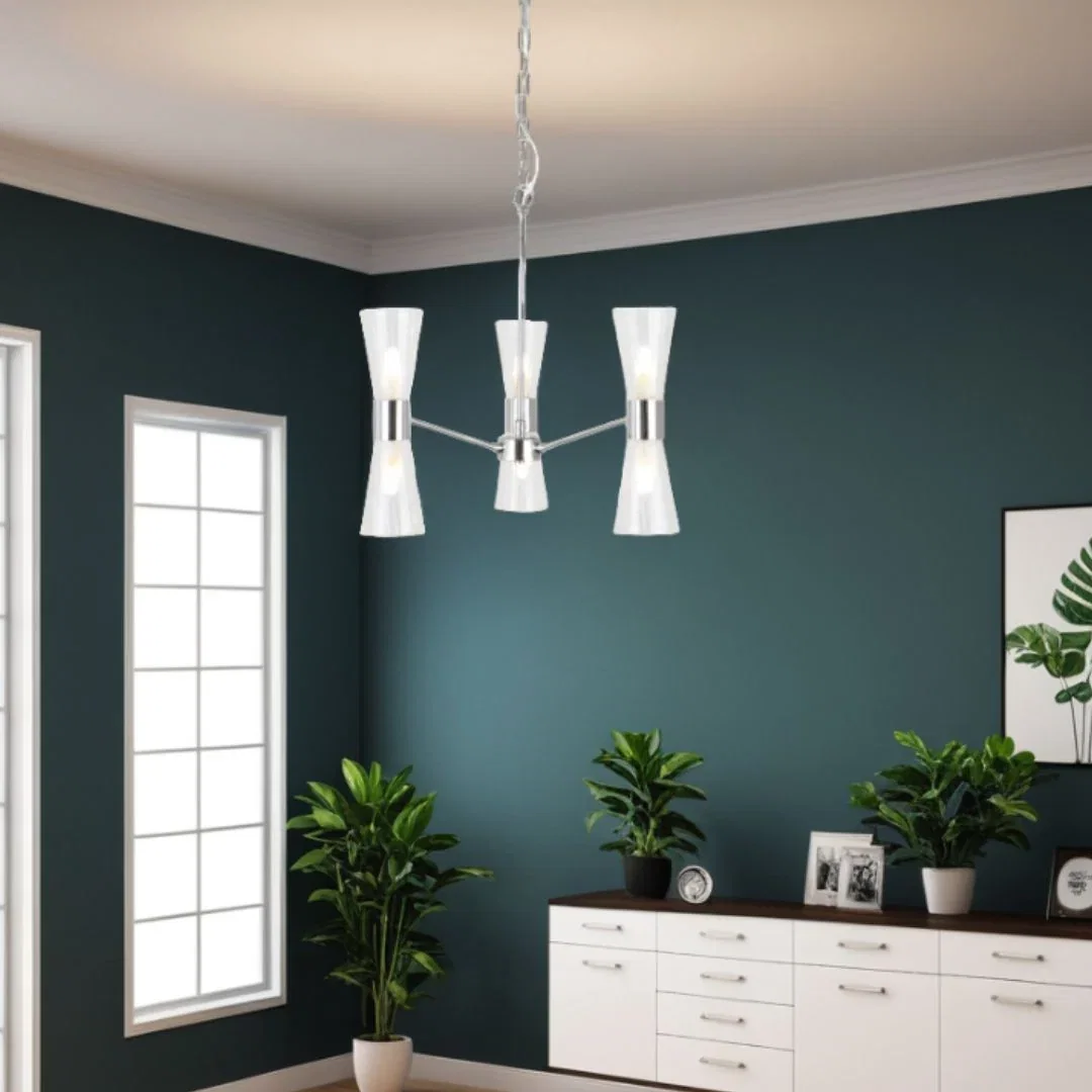Image of HERRERA 6 LIGHT POLISHED CHROME PENDANT CEILING LIGHT