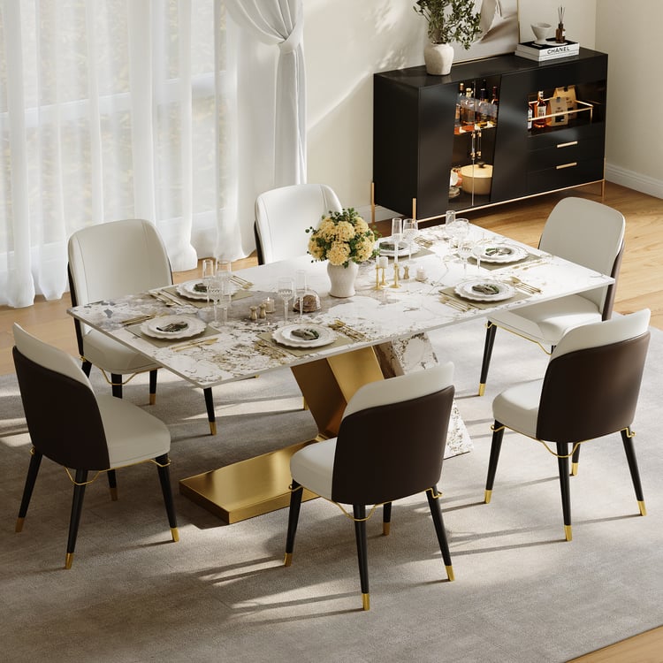 Dining Set 70.9" Rectangle Sintered Stone Dining Table with 6 Chairs