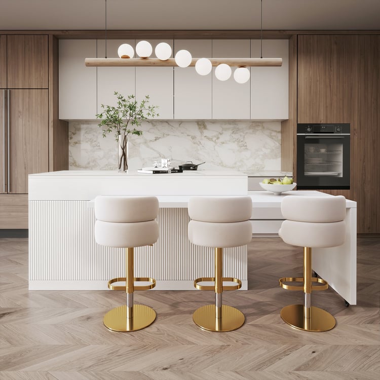 Modern 81"–106" Extendable Sintered Stone Kitchen Island with Doors & Drawers, White