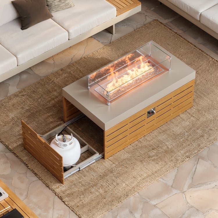 Tevara Outdoor 47" Propane Smokeless Aluminum Rectangular Fire Pit Table in Sand