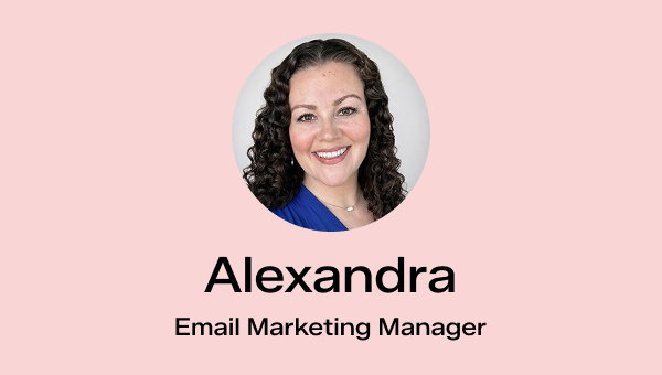 A light pink background with a headshot of Alexandra, the Keds Email Marketing Manager. 