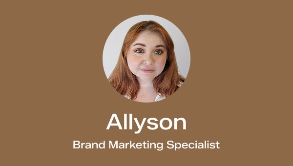 A brown background with a headshot of Allyson, the Keds Brand Marketing Specialist. 
