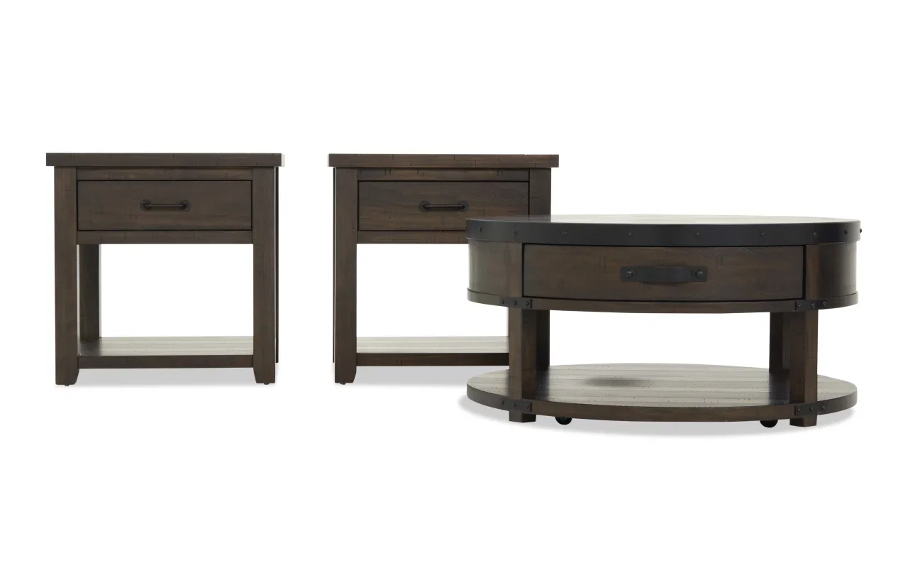 Montana Brown Round Storage Coffee & 2 End Table Set