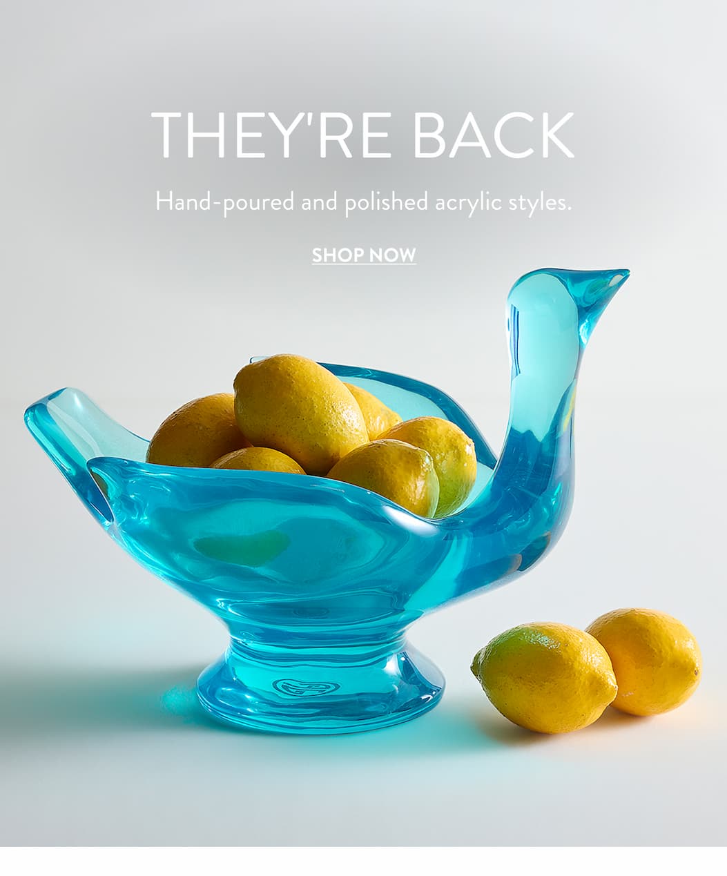 Image of colorful orbs on table with shop now for acrylic decorations