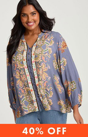 Natural Jacobean Scarf Print Top