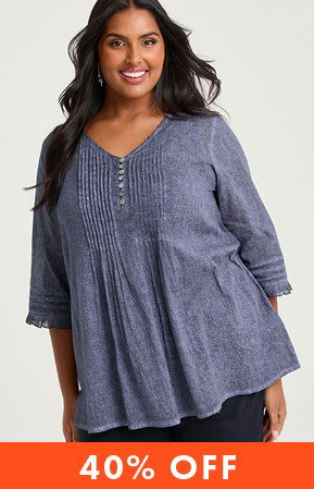 Cotton Paisley Pintuck Top