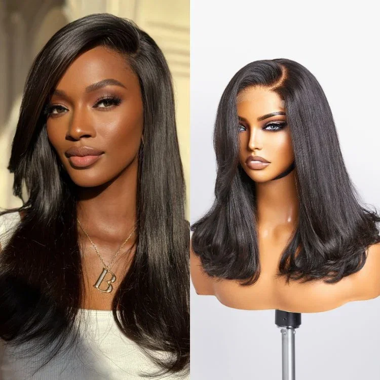 Image of 90's Blowout 5x5 HD Lace Glueless C Part Long Wig with Bangs 100% Human Hair