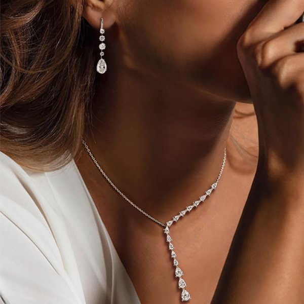 Italo Pear Cut White Sapphire Lariat Necklace Necklace & Earrings Jewelry Set