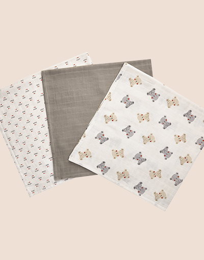  Mullwindeln, 3er-Pack, Bärenmotiv, Braun/Beige.