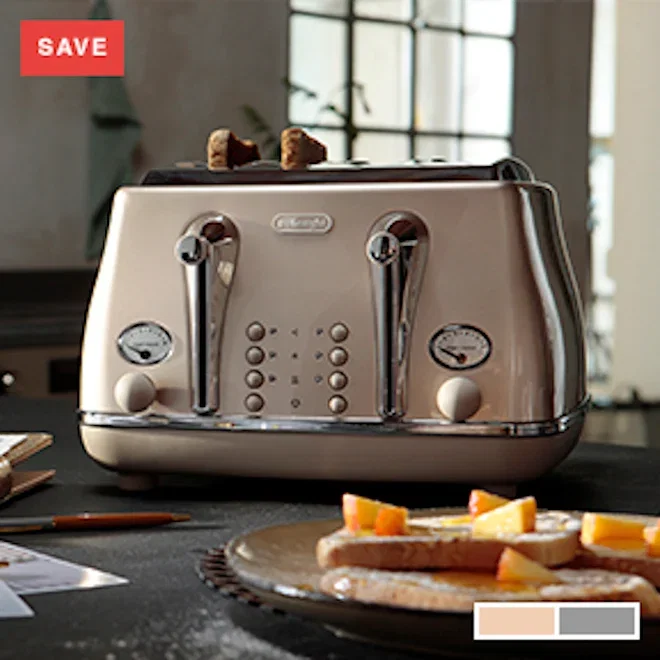 DeLonghi Icona Metallics 4-Slice Toaster, 1800W