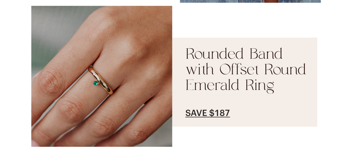 Rounded Band with Offset Round Emerald Ring