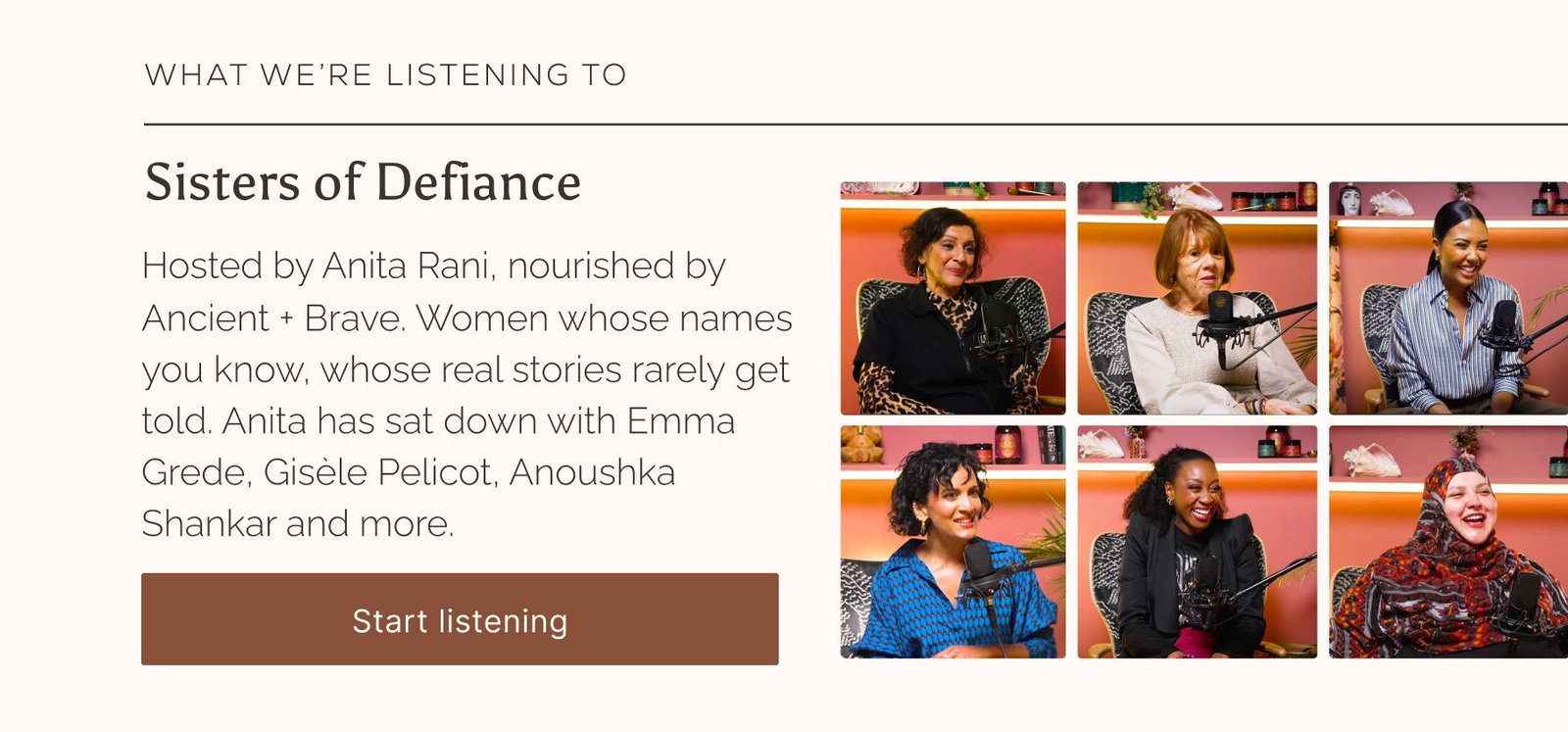 What we're listening to: Sisters of Defiance Podcast. Start listening