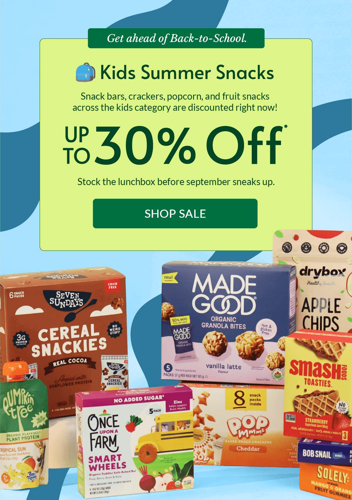 HERO SALESS BANNER / Back-To-School SALE / Kid's Snacks / Up to 30% OFF