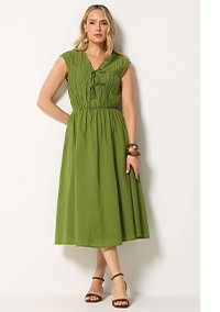 LTS Tall Olive Green Tie Front Cotton Midi Dress