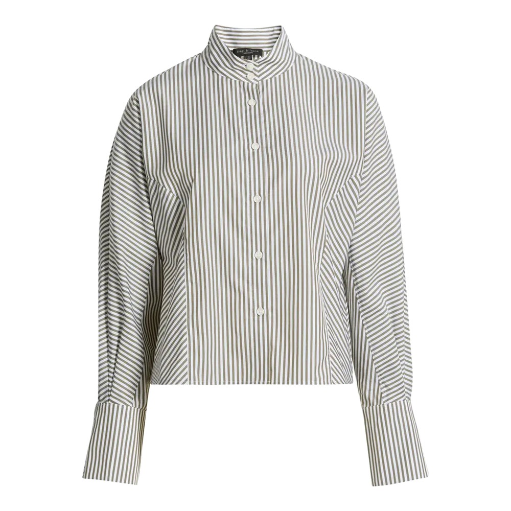 Image of Dustin Cotton Poplin Shirt - Olive Stripe