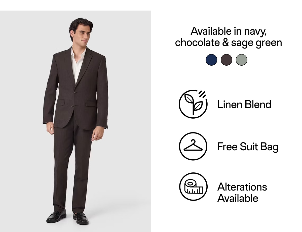 Chocolate Harper Slim Cotton Linen Textured Suit