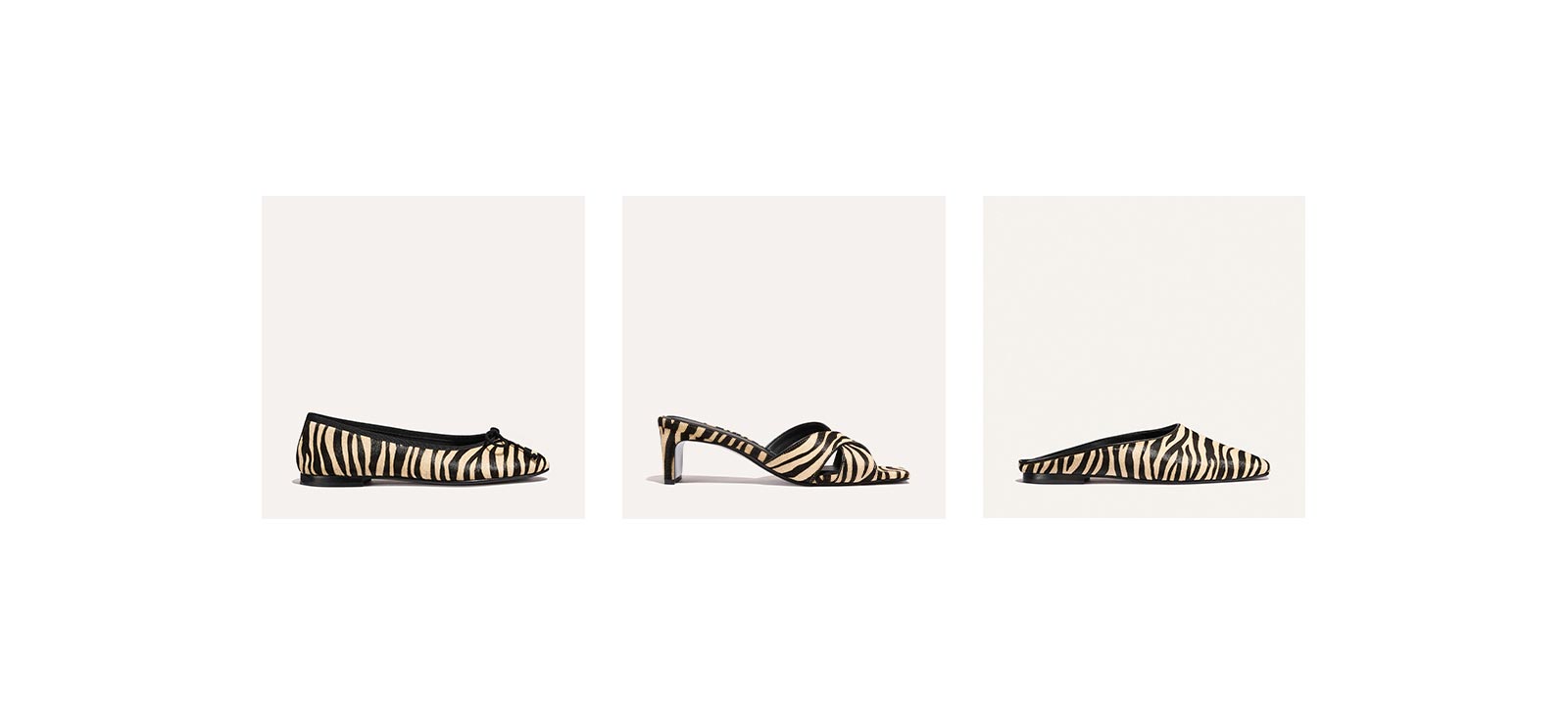 The Demi in Tan Zebra Haircalf, The Selene 50 in Tan Zebra Haircalf and The Clara in Tan Zebra Haircalf