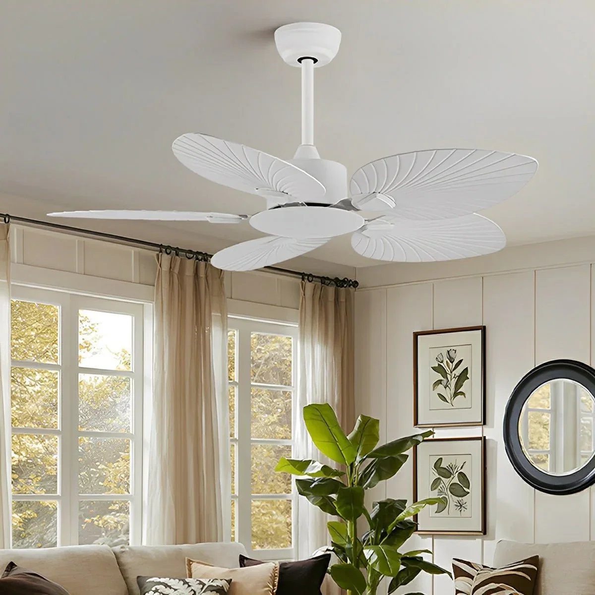 Image of Rustic Coastal Leaf-shaped Modern DC Motor Reverse Ceiling Fan