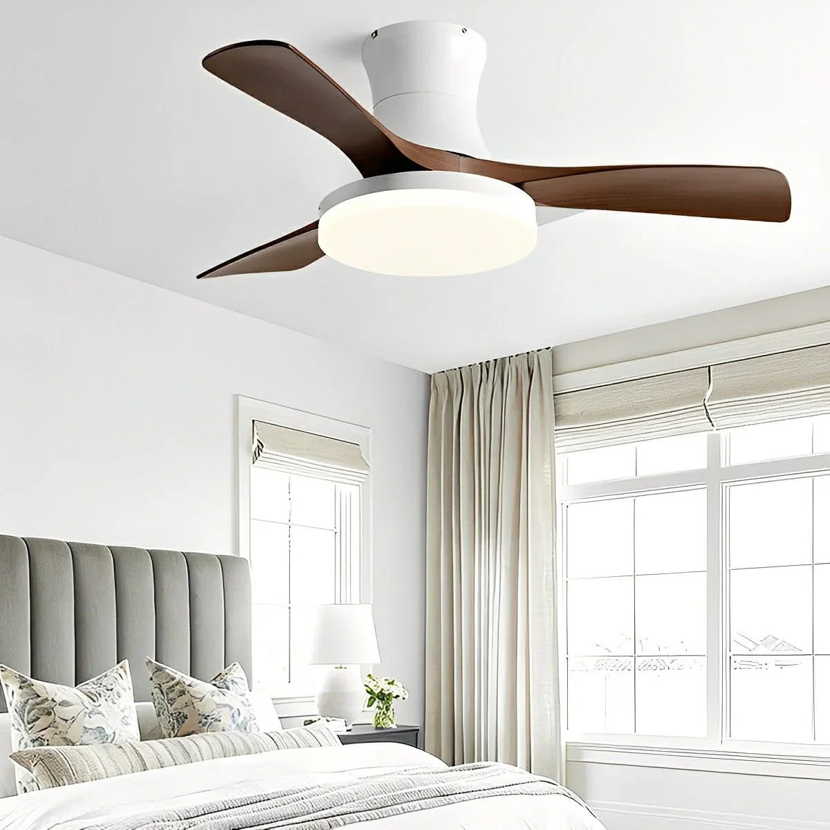 Image of Modern Minimalist 3-Blades DC Motor Reverse Full-Spectrum LED Ceiling Fan Light