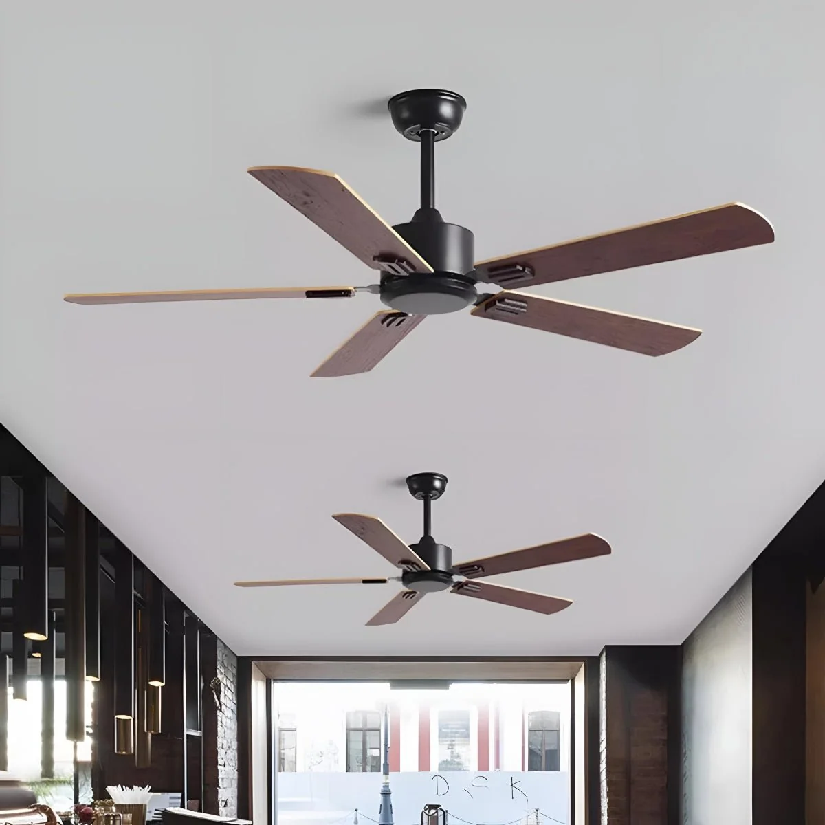 Image of Vintage Wood Grain 3-Speed Frequency Ceiling Fan 5 Blades