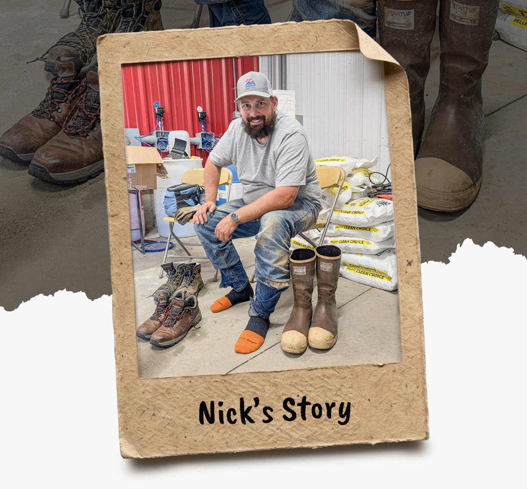 Shop Work Socks - Nick shows off his black and orange Steely socks on a worksite