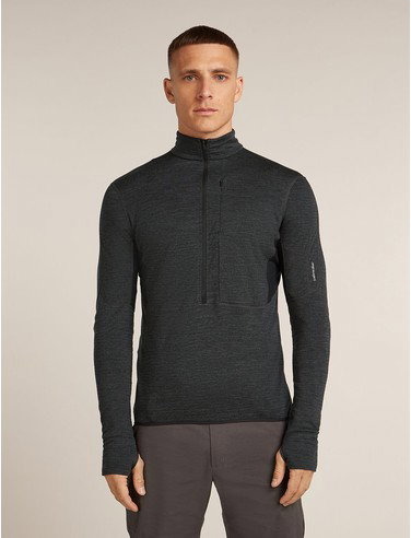 Men's Merino Blend 200 Realfleece™ Descender Long Sleeve Half Zip Top - Jet Heather/Black / M