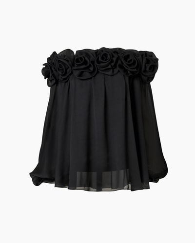 Off-Shoulder Chiffon Top with Rosettes