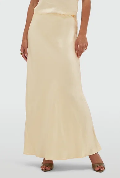JV-COSETTE high waisted maxi rok in satijn look - light yellow
