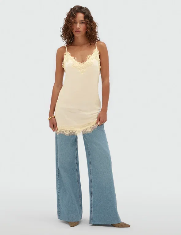 JV-BLAISE regular fit jurk met kant - light yellow