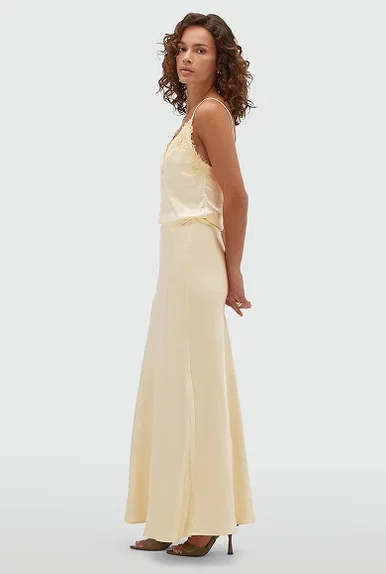 JV-COSETTE high waisted maxi rok in satijn look - light yellow