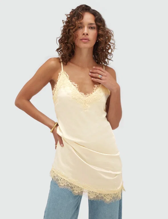 JV-BLAISE regular fit jurk met kant - light yellow