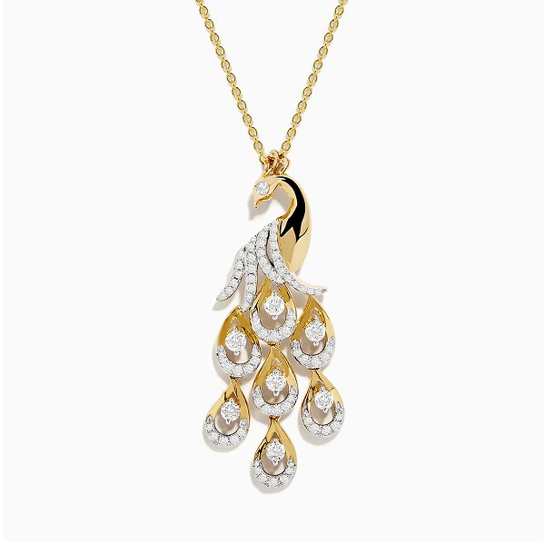 Safari 14K Yellow Gold Diamond Peacock Pendant