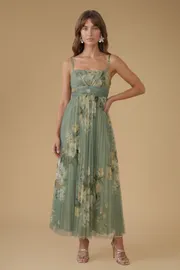 Petite Pleated Mesh Maxi Dress