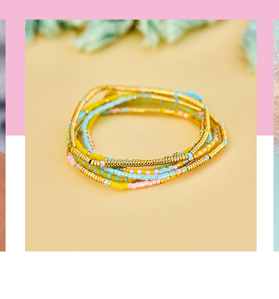 Mixed Bead Sunset Beach Stretch Bracelet Set of 8