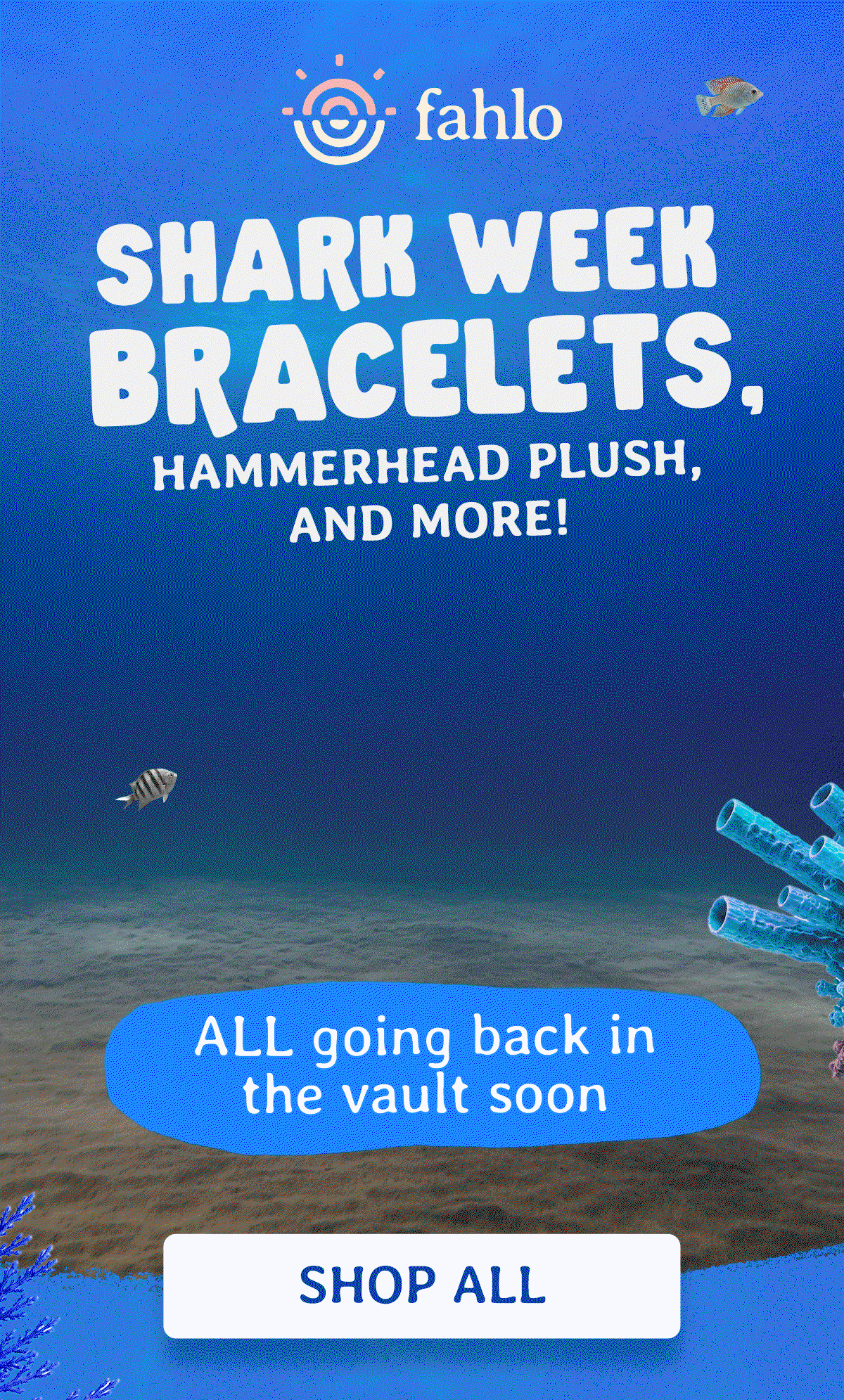 SHARK WEEK BRACELETS, Hammerhead plush and more! All going back in the vault tomorrow.