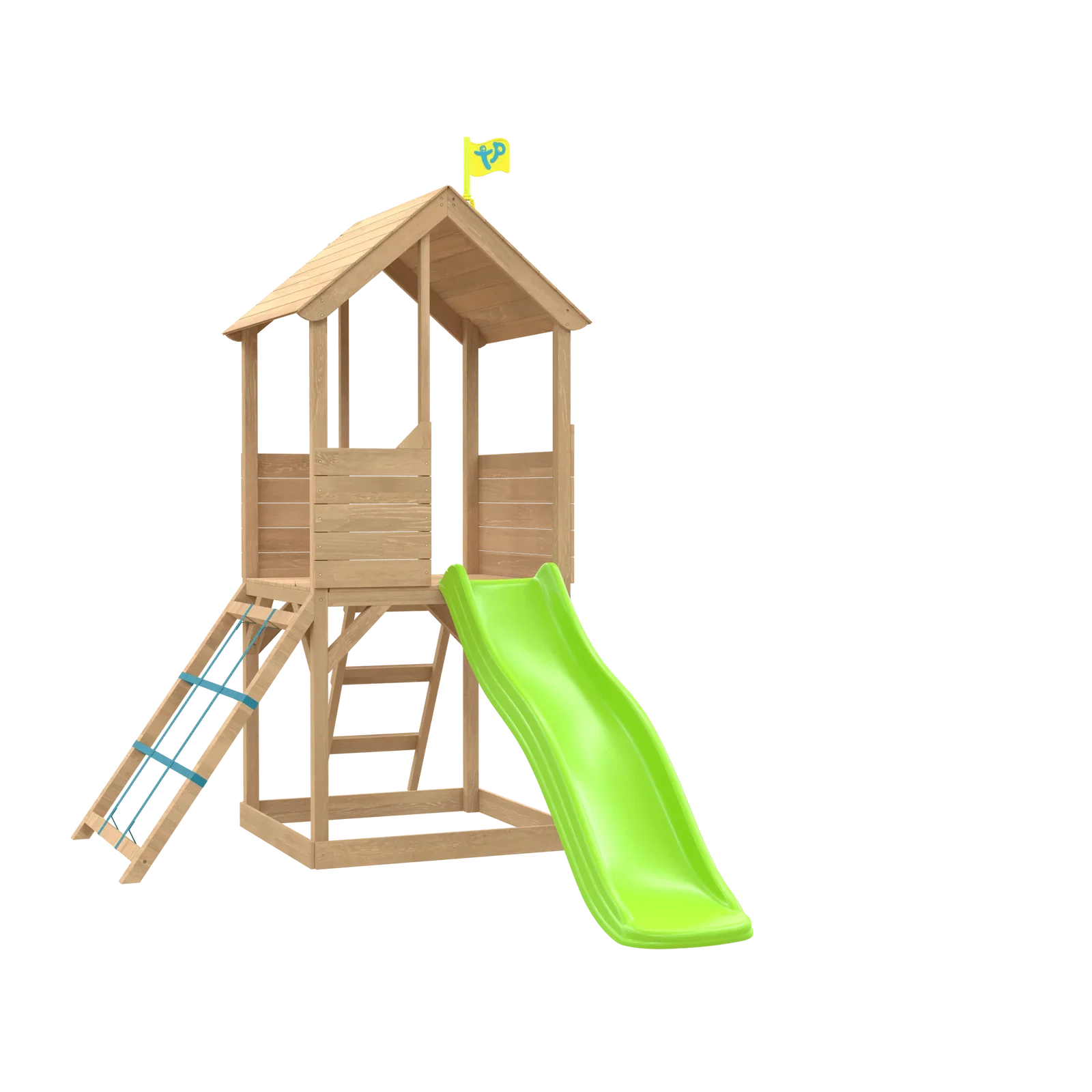 Image of Treehouse Wooden Play Tower, with Wavy Slide & Cargo Net - FSC® certified
