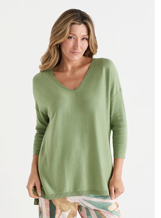 Straight Hem V Neck Jumper